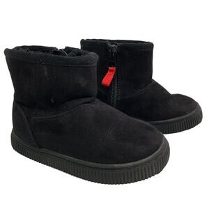 Cat & Jack Little Girls Sz 6 Black Faux Fur Fleece Lined Black Zip Up Boots Mid